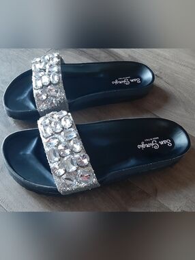 San Giorgio Made in Italy Black Sandals with Jeweled Detail Size 7